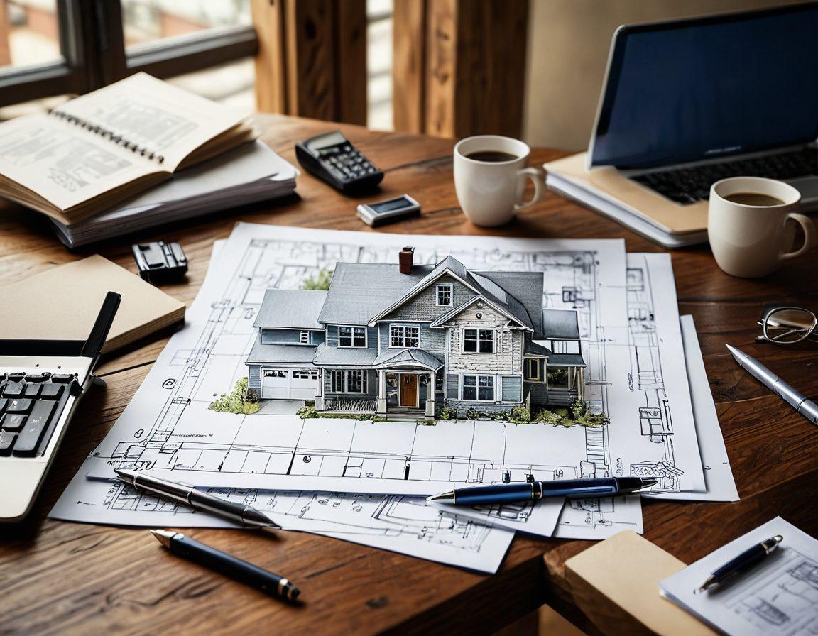 A detailed blueprint spread out on a wooden table, featuring intricate drawings of diverse rental properties, including a cozy apartment, a suburban house, and a modern loft. Surrounding the blueprint, tools like a calculator, a notepad, and a laptop are present, emphasizing strategic planning. Soft light illuminates the scene, creating a welcoming atmosphere of investment opportunities and financial growth. super-realistic. warm tones. soft focus.